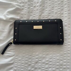 Kate Spade Neda Helena Street black leather zip-around studded clutch wallet